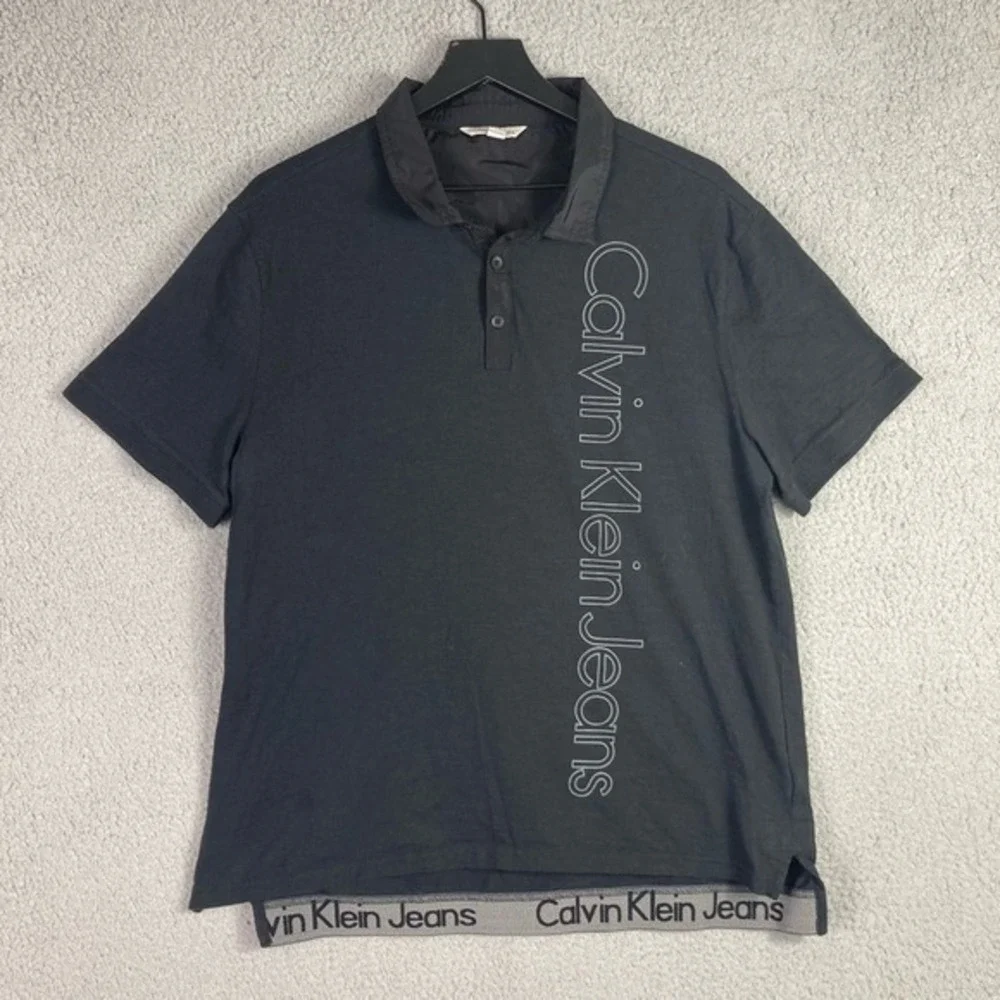 Gray Cotton Polo Shirt Calvin Klein Jeans Men XL Casual Streetwear Classic Fit‎